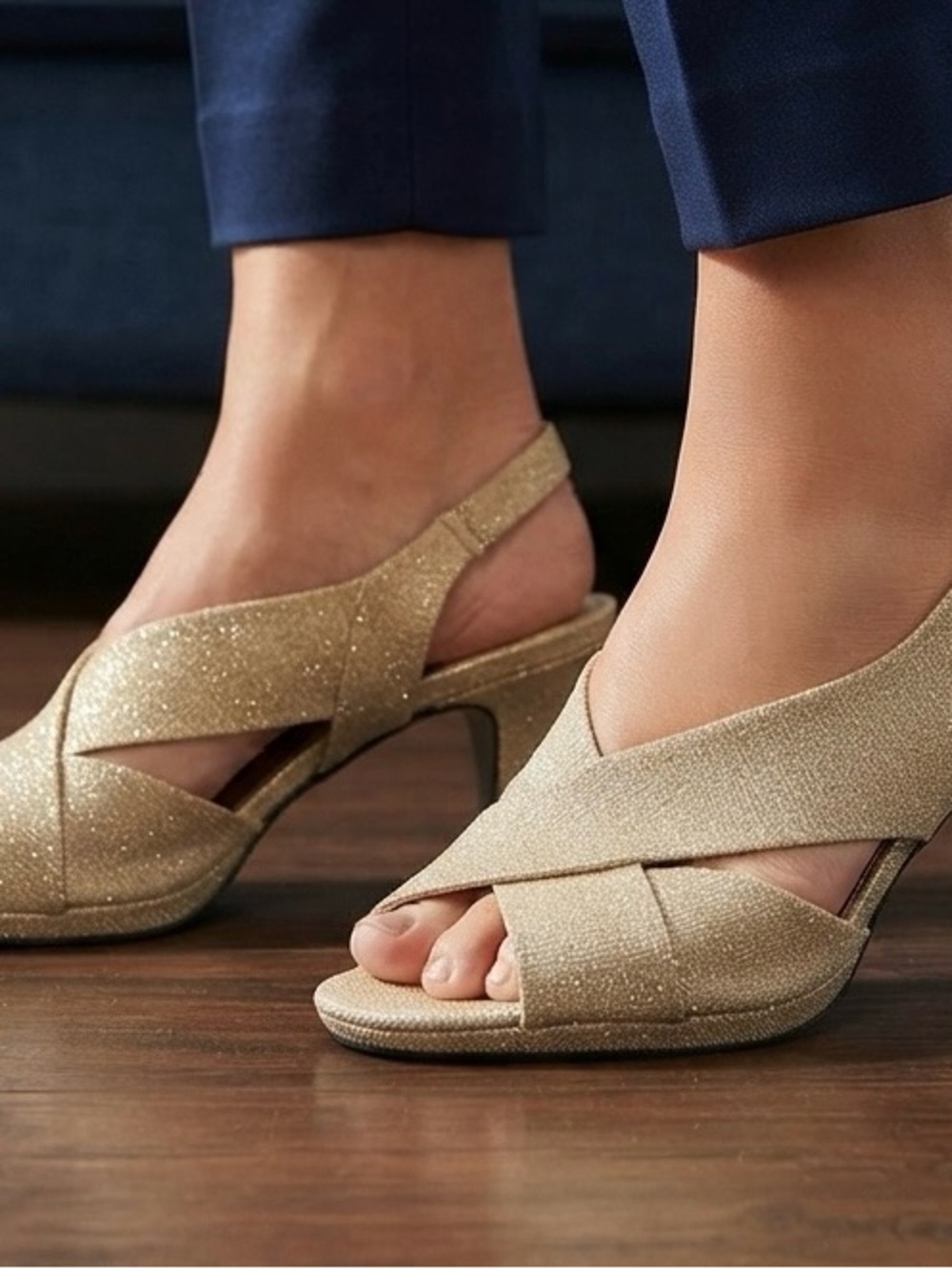 easy street Gold Crisscross Slingback Heels